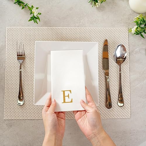 Miniatura 441 de Luxenap - Toallas de invitados de 15.8 x 7.9 pulgadas, 50 toallas de mano con letras plateadas, letra "P", fuente Sans Serif, servilletas de papel