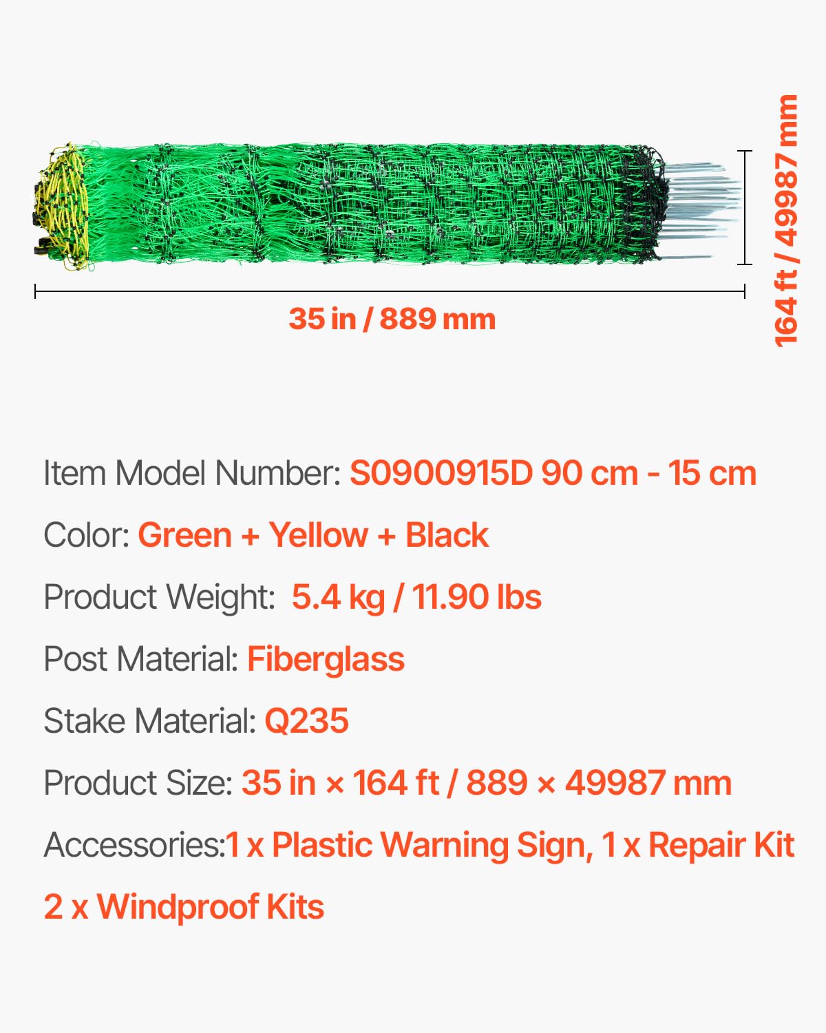 VEVOR Kit Rete per Recinzione Elettrica 0,88x49,98 m Rete in PE con Pali a Doppio Punta, Rete Portatile per Capre, Pecore, Agnelli, Cervi, Maiali, Cani, Cortili, Fattorie