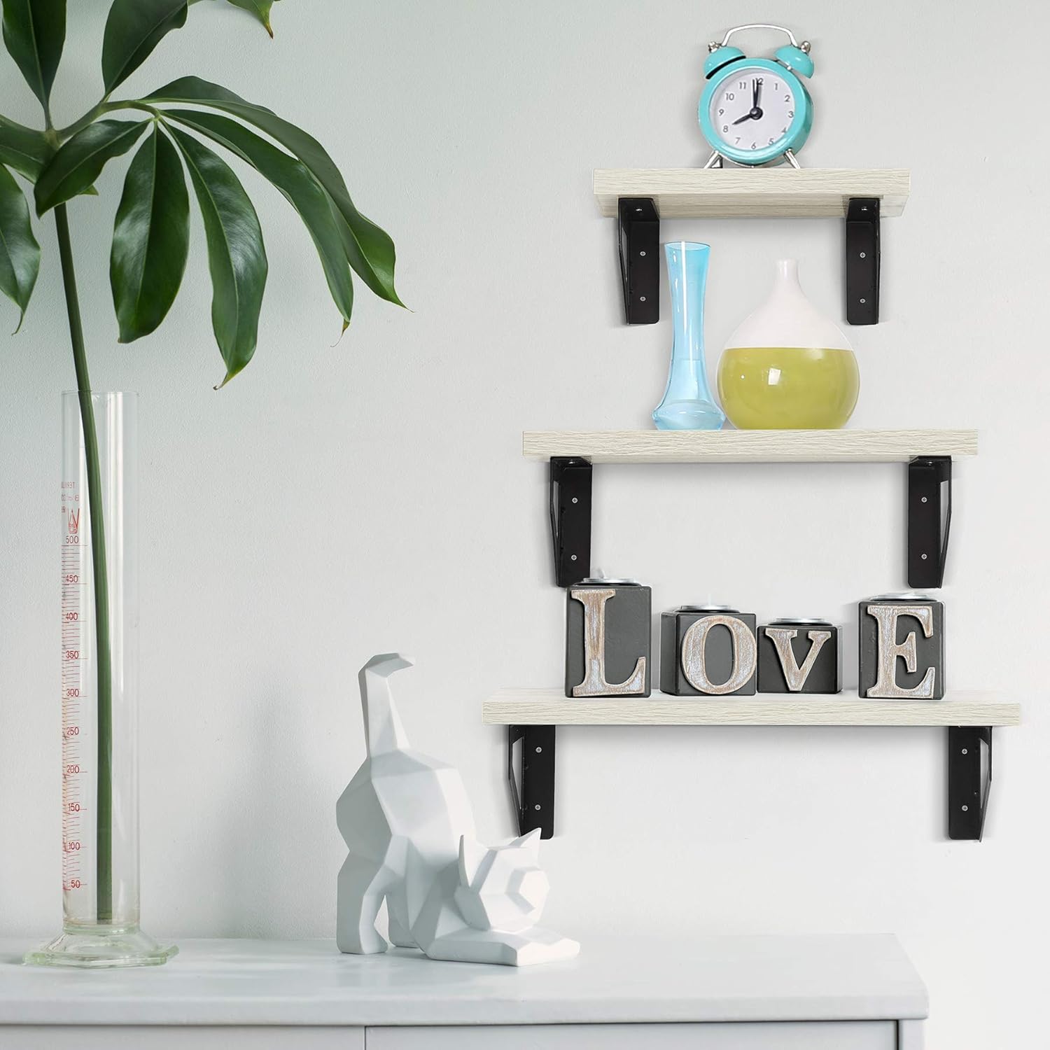 Americanflat Driftwood Finish Floating Shelves - Wall Mounted - Set of 3 - Display Ledges for Bedroom, Bathroom, Living Room, Kitchen, and Office