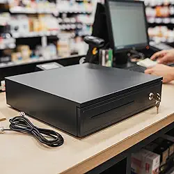 Caixa de Dinheiro Gaveta Registradora Preta Noteiro Moedeiro Abertura Automática e Manual com Chave Reforçada