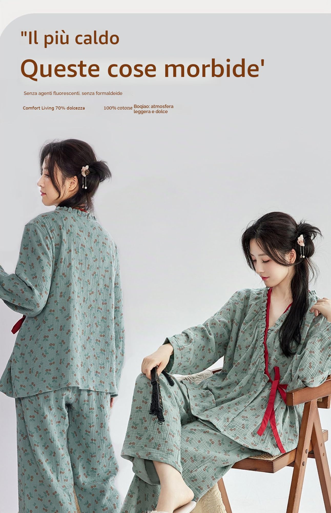 PRINCESS BRIDE Doppio strato Garza di Cotone Giapponese Kimono Pigiama Retro Cintura Pigiama Set Loungewear Morbido Sleepwear per le Donne