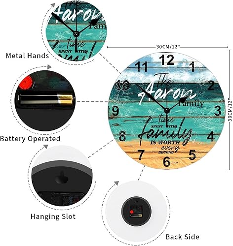 Miniatura 71 de Reloj de pared de madera personalizado que pasa con la familia cada segundo con manecillas de metal, reloj de pared redondo ligero estilo campestre