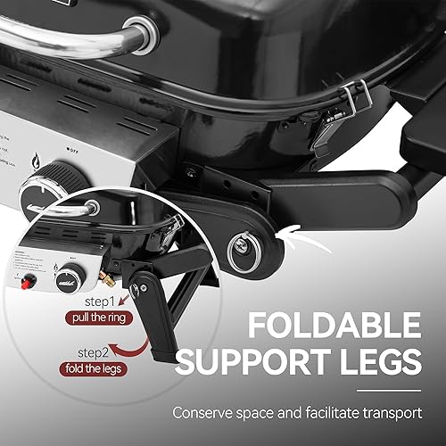 Miniatura 5 de Royal Gourmet GT2005 - Parrilla de gas propano portátil de 2 quemadores con mesas laterales plegables y patas de soporte plegables, parrilla de gas