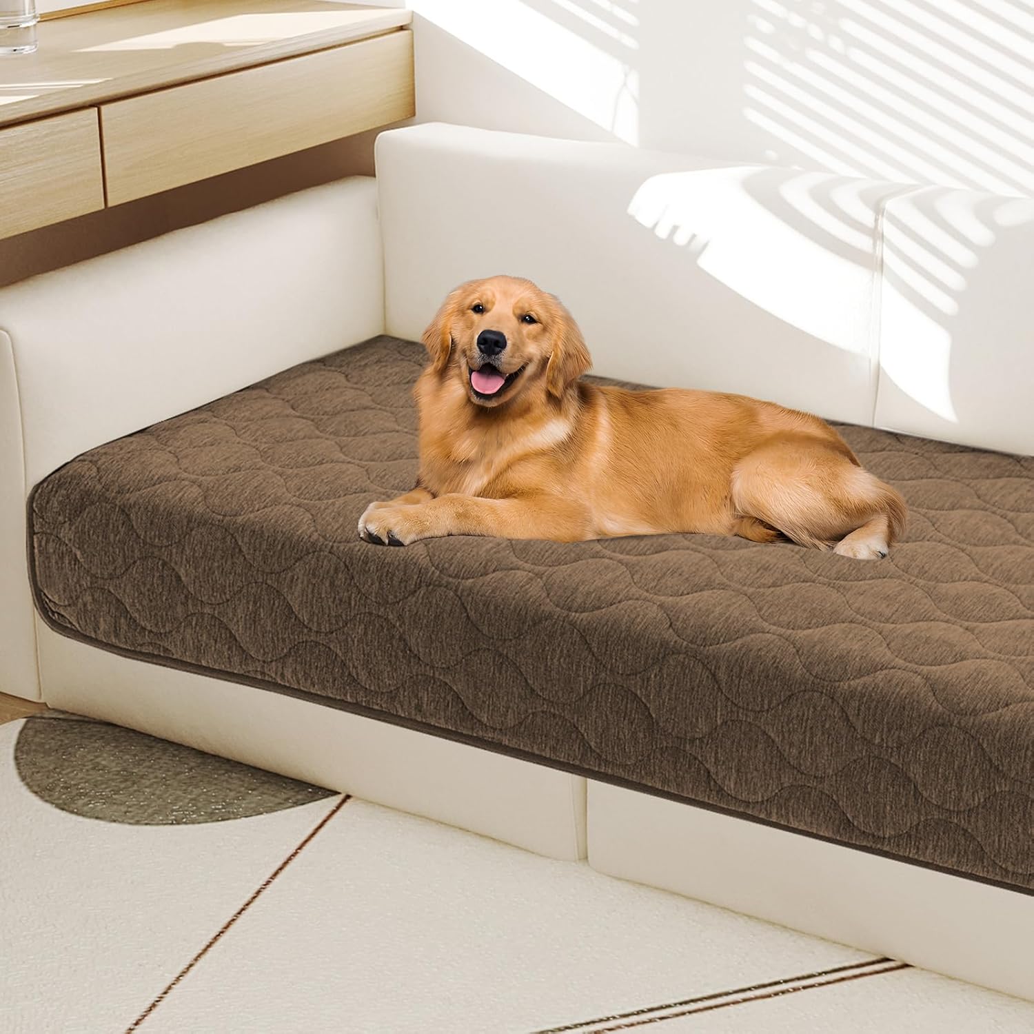 Gollense Couch Cover for Dogs Washable Non Slip Sofa Covers for 2 Cushion Couch Pet Friendly Quilted Chenille Loveseat Slipcover Furniture Seat Protector for Cats Kids (Brown, 35.8" x 62.9")