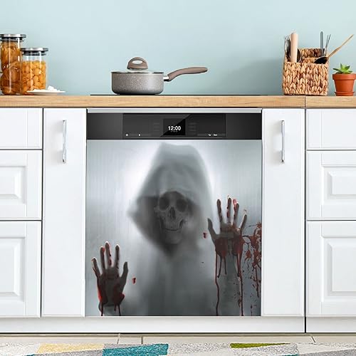 Miniatura 2 de Ollabaky Cubierta magnética para lavavajillas, diseño de calavera de Halloween, calcomanía para refrigerador, panel de lavadora, calcomanías para