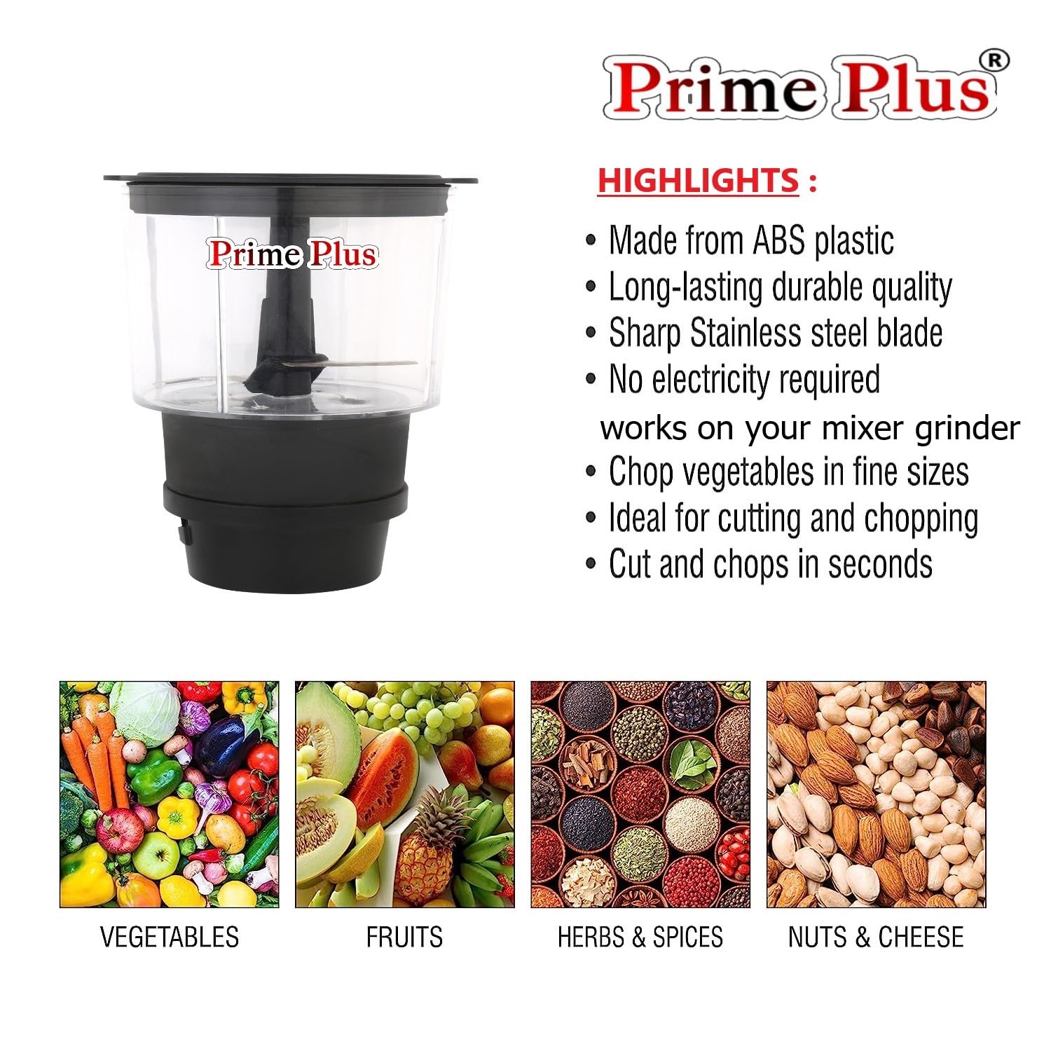 Prime Plus Chopper Jar Attachment for Existing Mixer Grinder | Multipurpose Food Chopper Jar | Easy Chopping for Vegetables & Nuts — Amazon image 5
