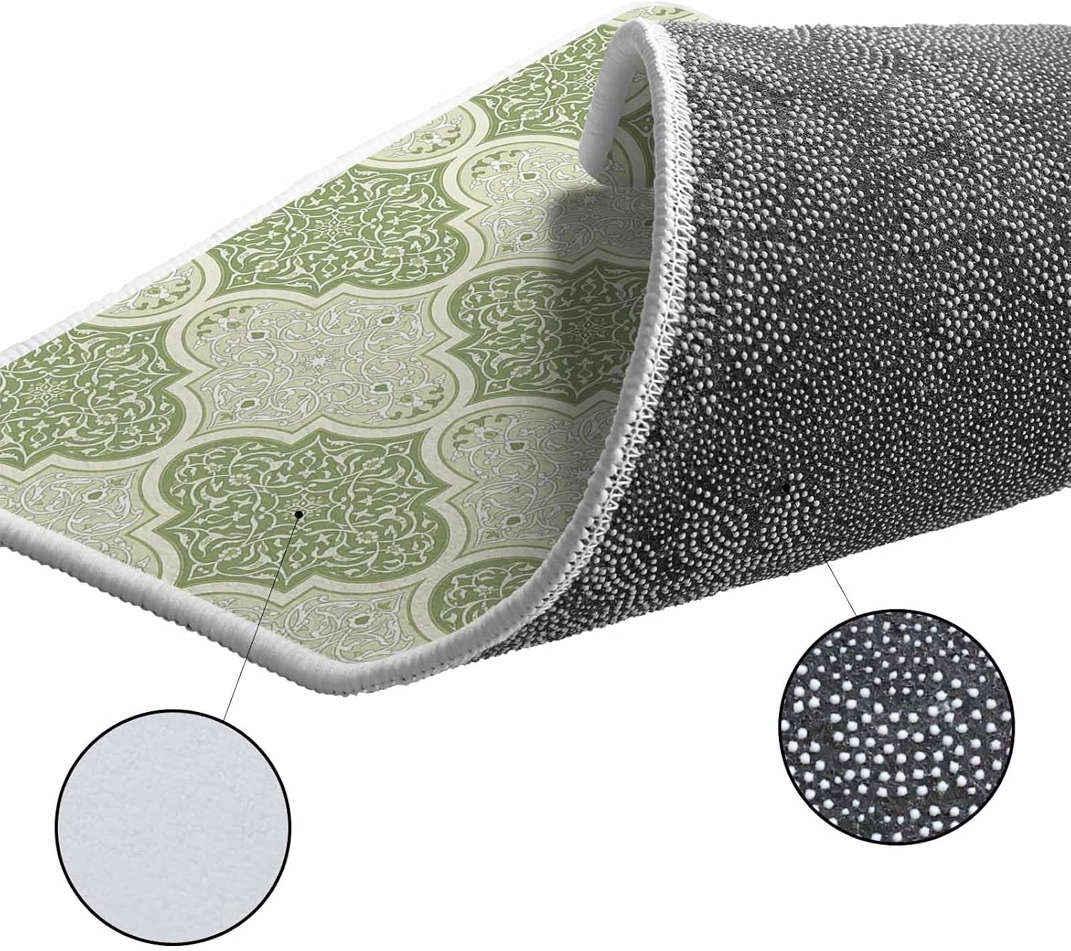 Sage Green Morocco Kitchen Rugs and Mats Set of 2, Non-Slip Kitchen Sink Mat, Vintage Abstract Geometric Pattern Washable Doormat Bathroom Rugs Runner for Bedroom/Living Room 23.6"x35.4"+23.6"x70.9"