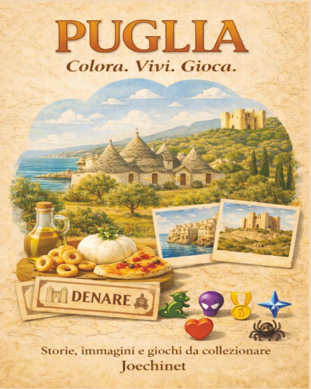 Puglia: Colora, Vivi, Gioca: Libro da colorare e da vivere: racconti, illustrazioni e gioco da tavolo fai-da-te ispirato alla Puglia (Colora, Vivi, Gioca – L’Italia da scoprire regione per regione)
