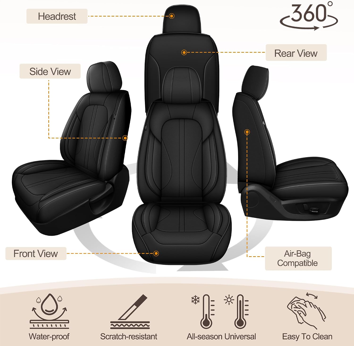 TTX LIGHTING Premium Faux Leather Seat Covers for Nissan Juke 2011-2017 S/SV/SL, Front Set Car Seat Covers Breathable Waterproof Seat Protector Interior Auto Seat Accessories (Black)