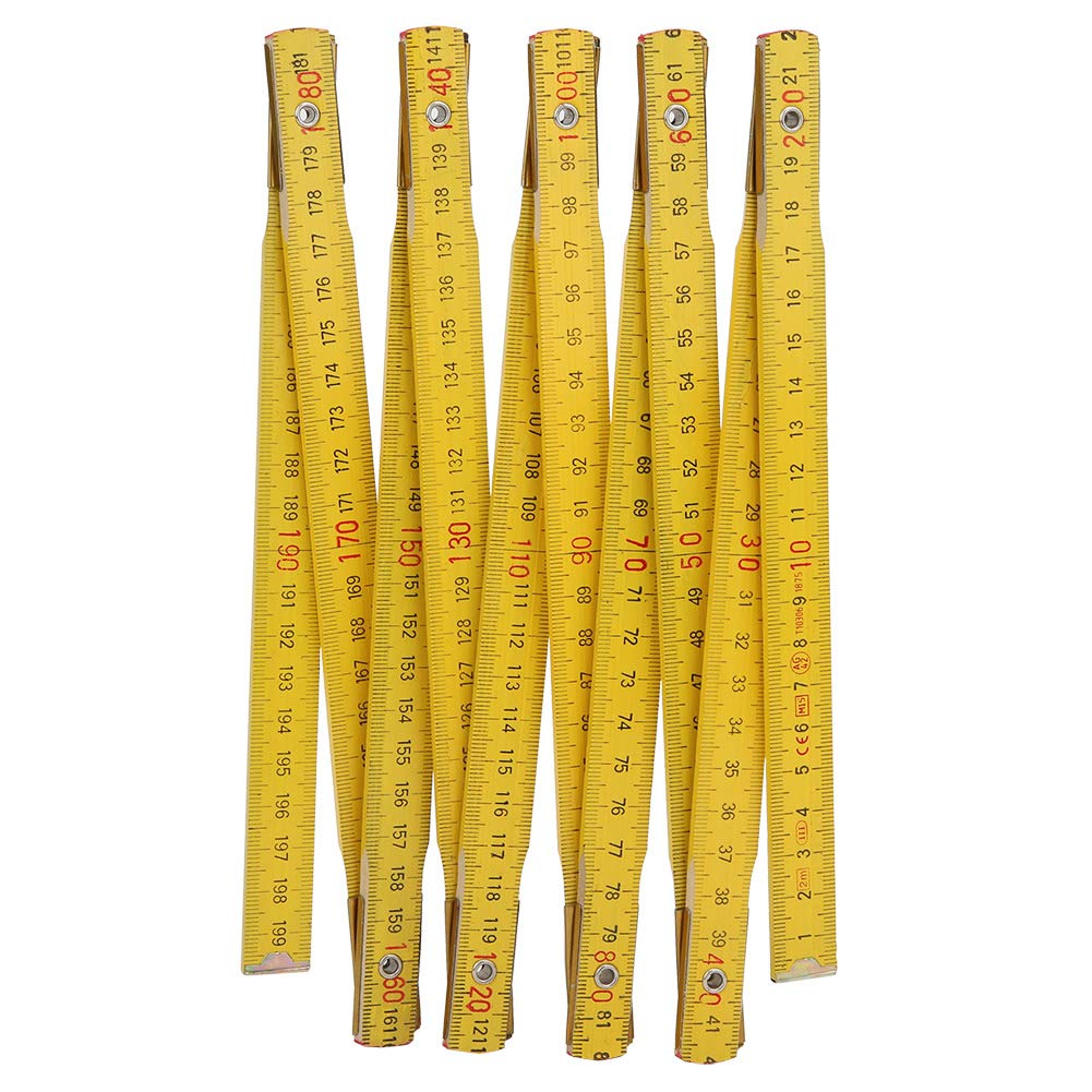 Zhuolong Yellow Folding Ruler Portable Carpenter Wooden 10 Folds Wooden Yard Stick Ruler 2M / 6.6Ft