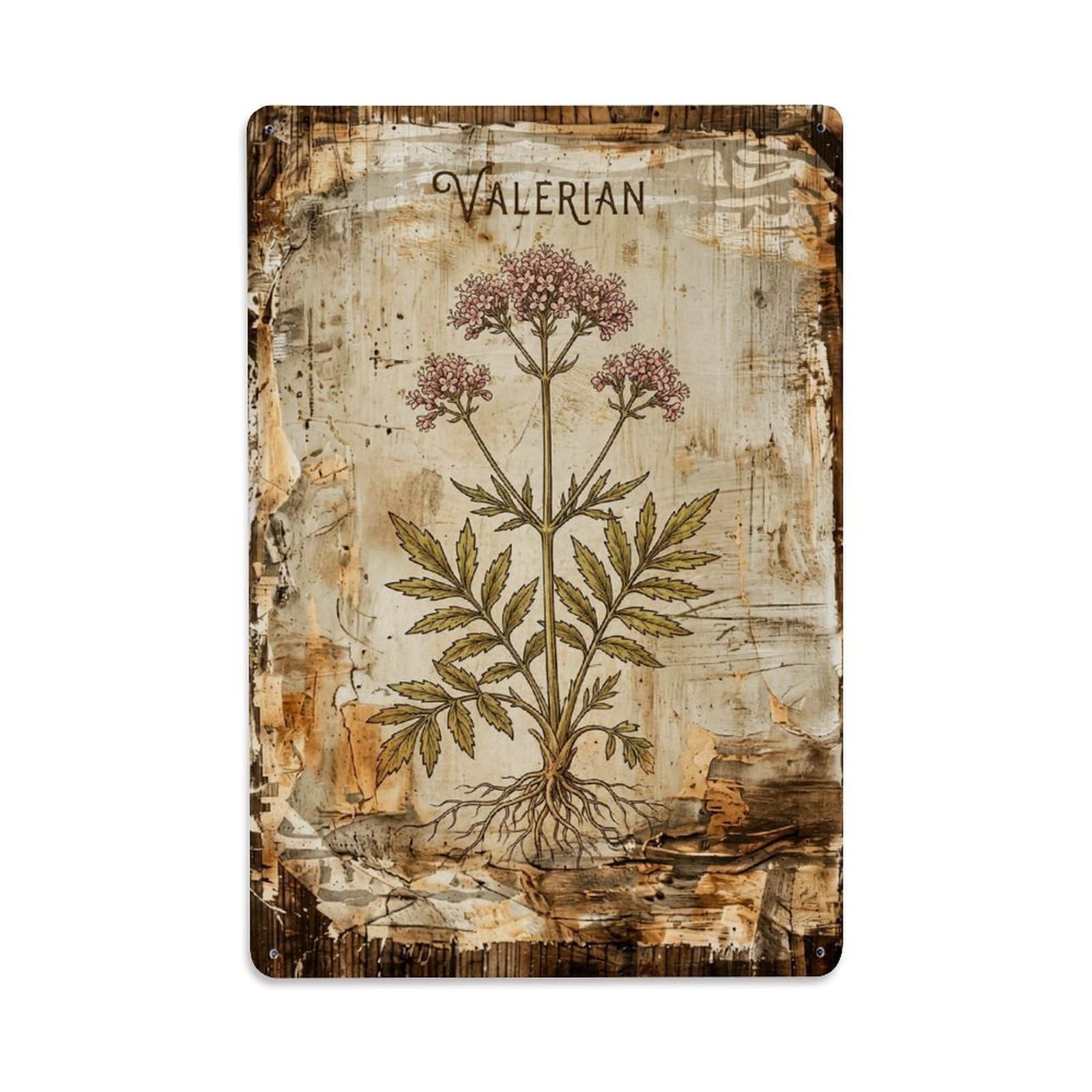 Valerian Botanical Vintage Metal Tin Sign Plaque Wall Decor for Cafe, Club, Garden Metal Poster 8x12Inch