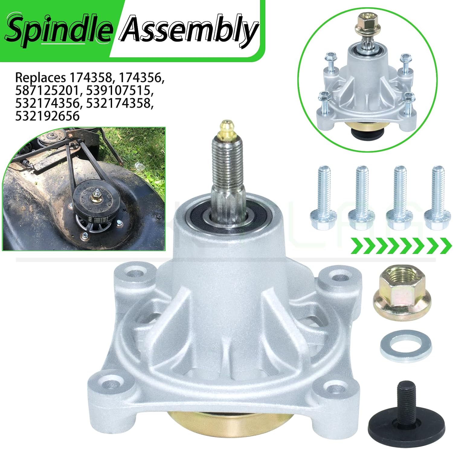Greased 2 Pack 587125201 Mandrel Assembly with 539113962 Mandrel Pulley 539117245 Belt 5/8x123 Replaces 532174356 539107515 532174358 587255601 for Husqvarna Z246 RZ4623 RZ5424 RZ46I Decks