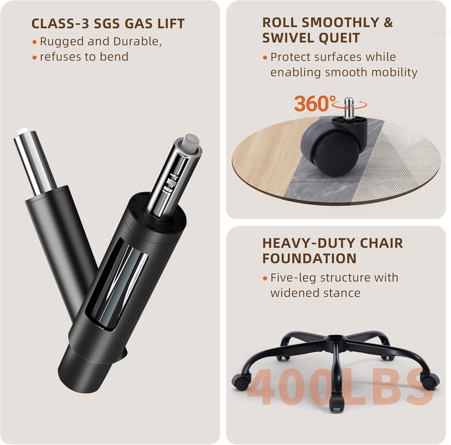 Office Chair, Executive Leather Office Chair with Lumbar Support & Flip-up Armrests, Ergonomic Adjustable High Back Swivel Chair with Rocking Function (Grey) - Image 7