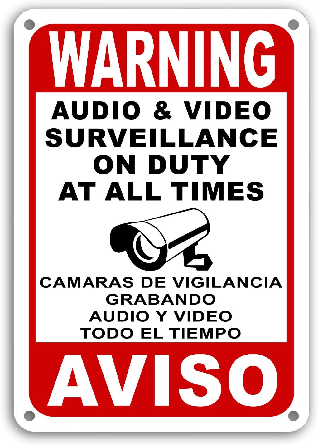 Surveillance Yard Sign Warning Audio Video Surveillance Sign Video Monitoring English Spanish Home Security Signs Rust Free Outdoor Waterproof Fade Resistant UV Protective Ink cctv 7"x 11"