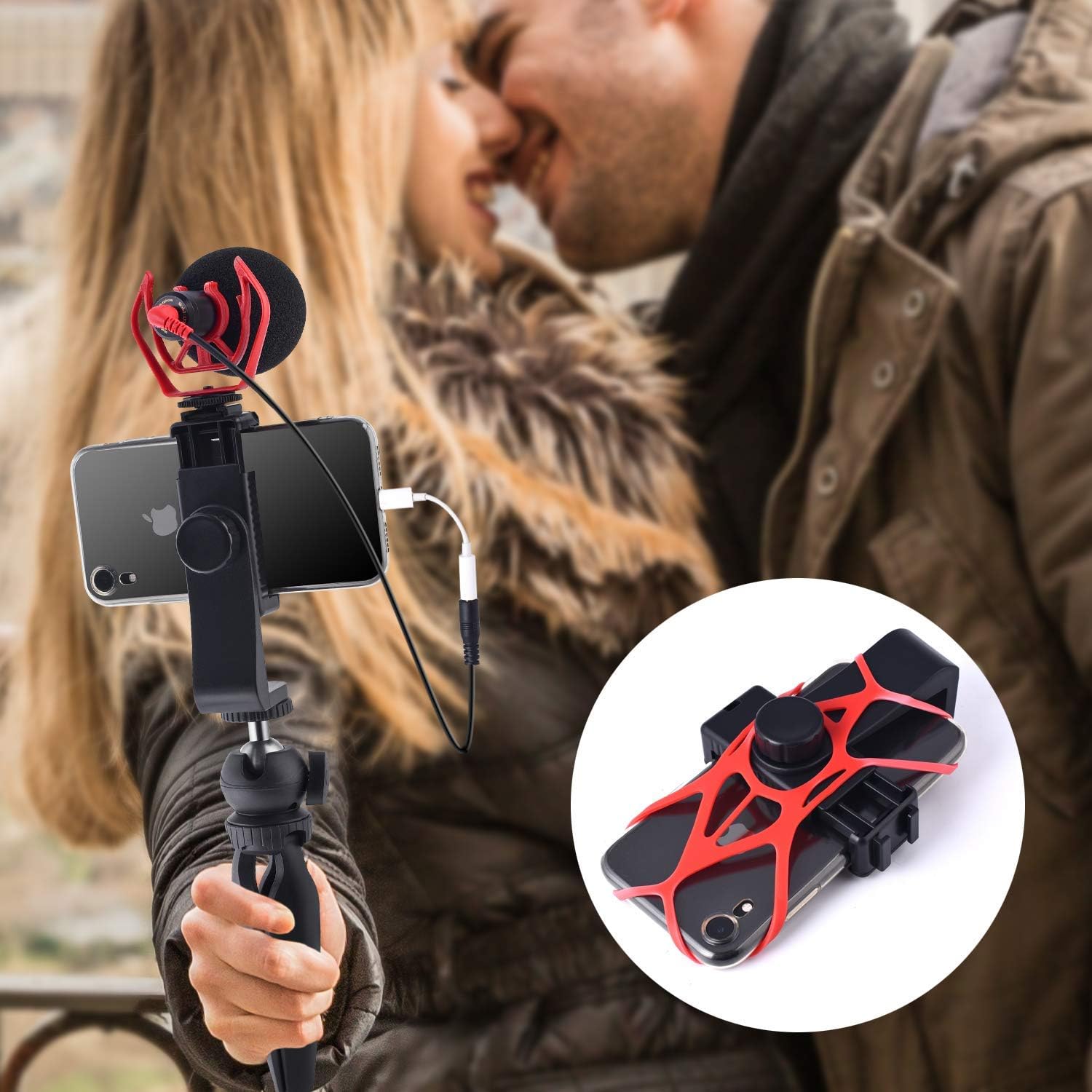 Smartphone Camera Video Microphone with Mini Tripod, Videomicro and Shotgun Microphone for iPhone 6, 6S, 7, 8, 11 X, XR, XS Max Samsung Google-Perfect Vlog, YouTube, Asmr Mic -Perfect Video Kit