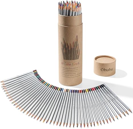 Amazon Ohuhu 油性 色鉛筆 48色 塗り絵 描き用 丸缶入り 画材セット 大人の塗り絵 スケッチ イラスト 落書き マンガ 美術 子供用 色鉛筆 文房具 オフィス用品