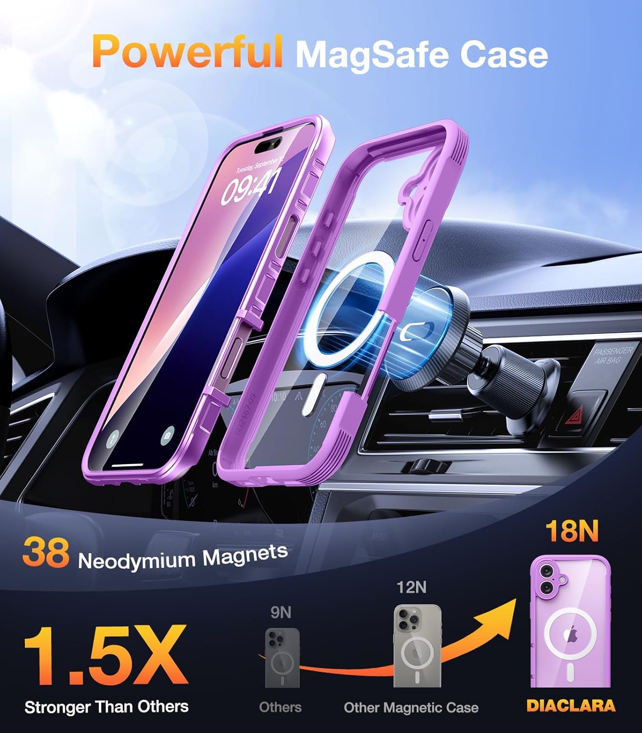 Diaclara Designed for iPhone 16 Plus Case 6.7 Inch,Upgraded [Full Camera Protection] Full Body Rugged Clear Bumper Case with Built-in Screen Protector,Dark Pink - Image 5