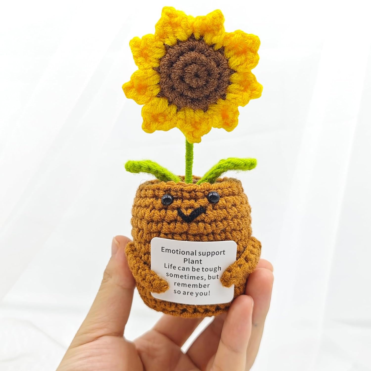 Crochet Flowers Bouquet, Crochet Sunflower Home Decor, Artificial Flowers Bunch Crochet Set Room Decor Aesthetic, Cute Handmade Emotional Support Artificial Flower with Pot Flowers Bouquet Gift