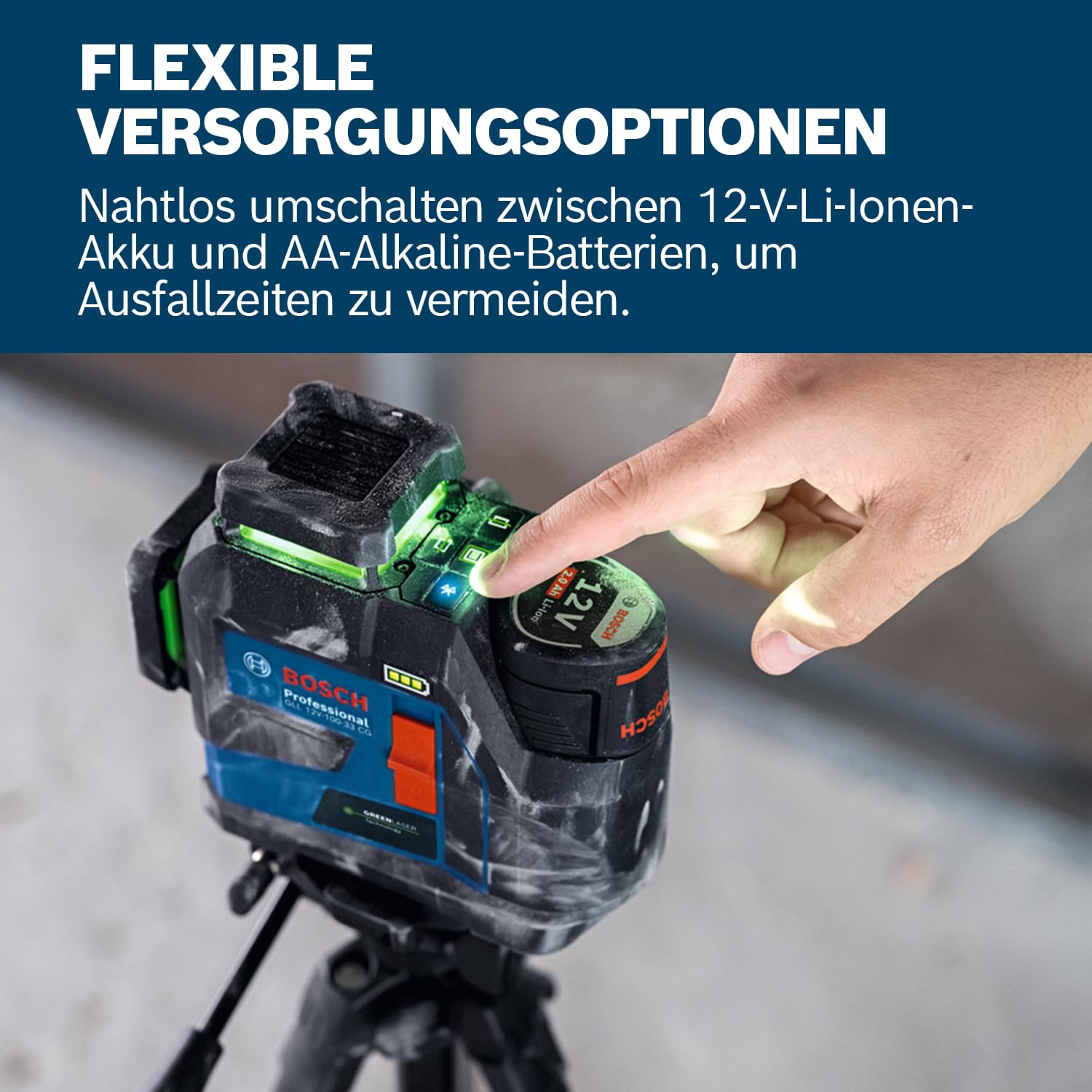 Bosch Professional Linienlaser GLL 12V-100-33 CG (3 x 360° grüner Laser, Arbeitsbereich 100 m (Radius) mit Empfänger, LB 10, DK 20, GBA 12V 2.0Ah, GAL 12V-40, L-BOXX)