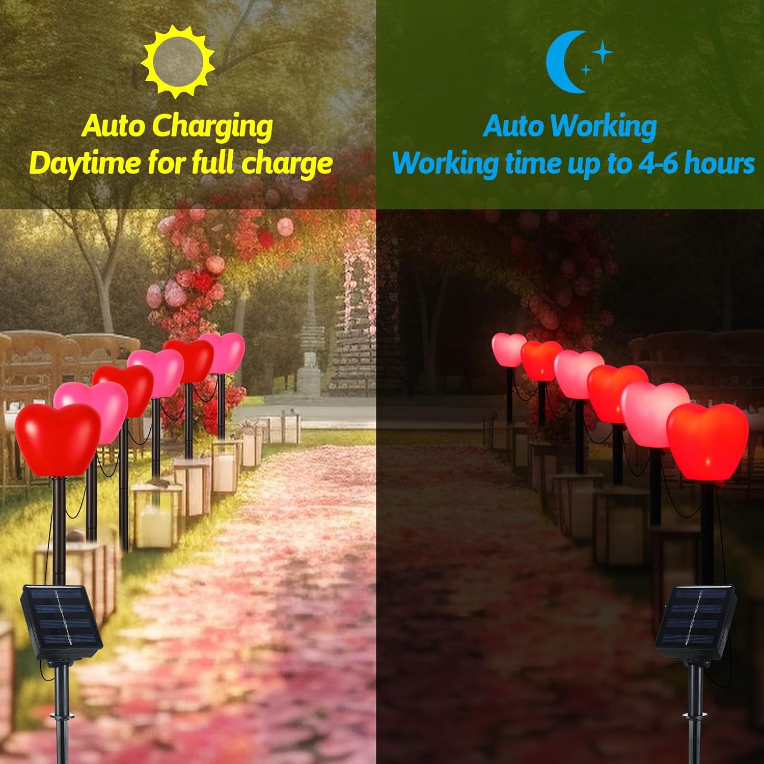 VIHOSE 12 Pack Solar Red Heart Stake Lights for Valentines Day Decor, Valentine's Day Solar Outdoor Waterproof Heart Shaped Pathway Light for Walkway Patio Garden Porch Party(Red, Pink)