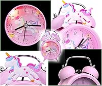 Vista 2 de QearFun Reloj despertador de unicornio para niñas y niños, bonita decoración de dormitorio, segunda mano silenciosa sin tictac, con retroiluminación