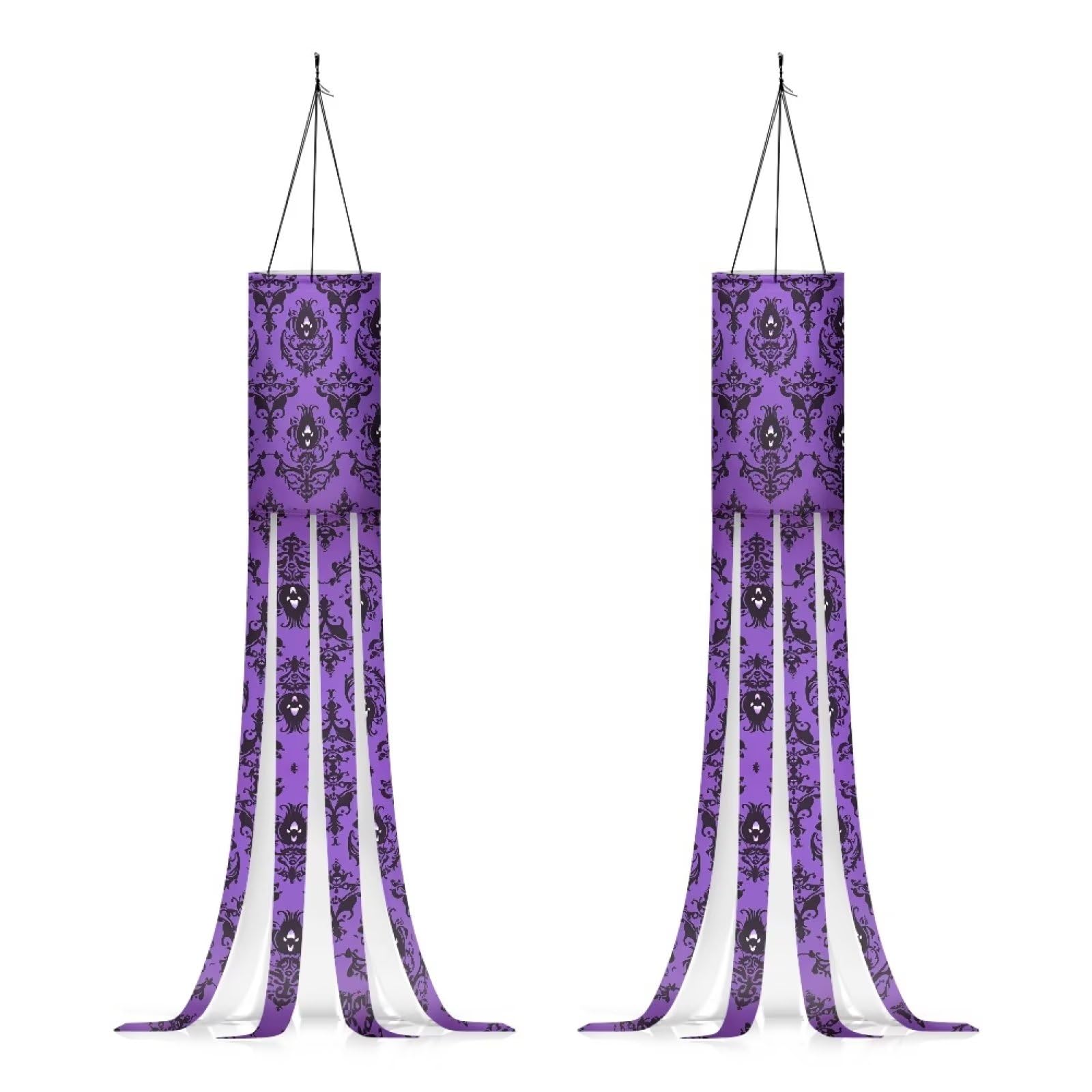 Showudesigns Halloween Windsocks Outdoor Hanging Decor Haunted Mansion Wind Sock 2pcs Flag Yard Decorations Flag Windsock for Home Party Garden Balcony Supplies Purple