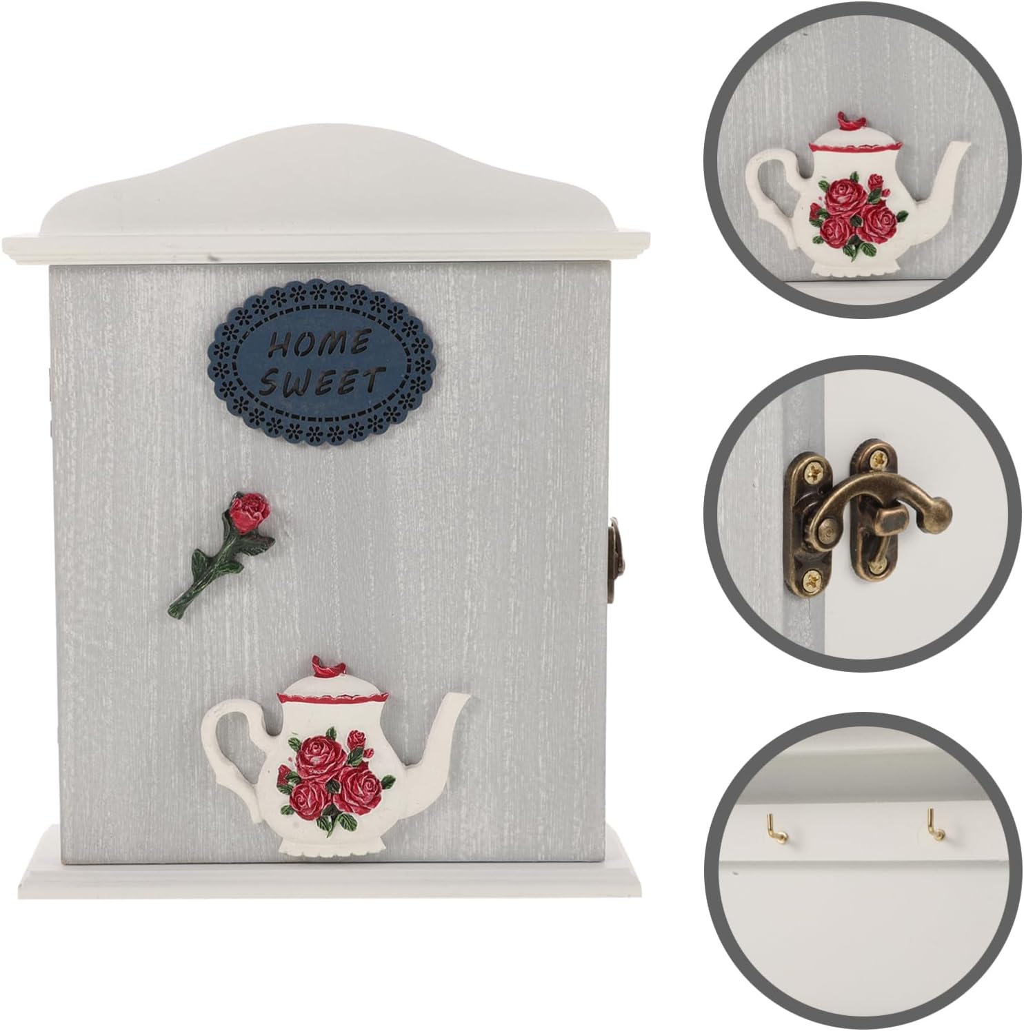 Luxshiny Wooden Key Cabinet Wall Mount Rustic Key Holder Box for Entryway Office with Practical Hooks Stylish Home Decor for Living Room Bedroom