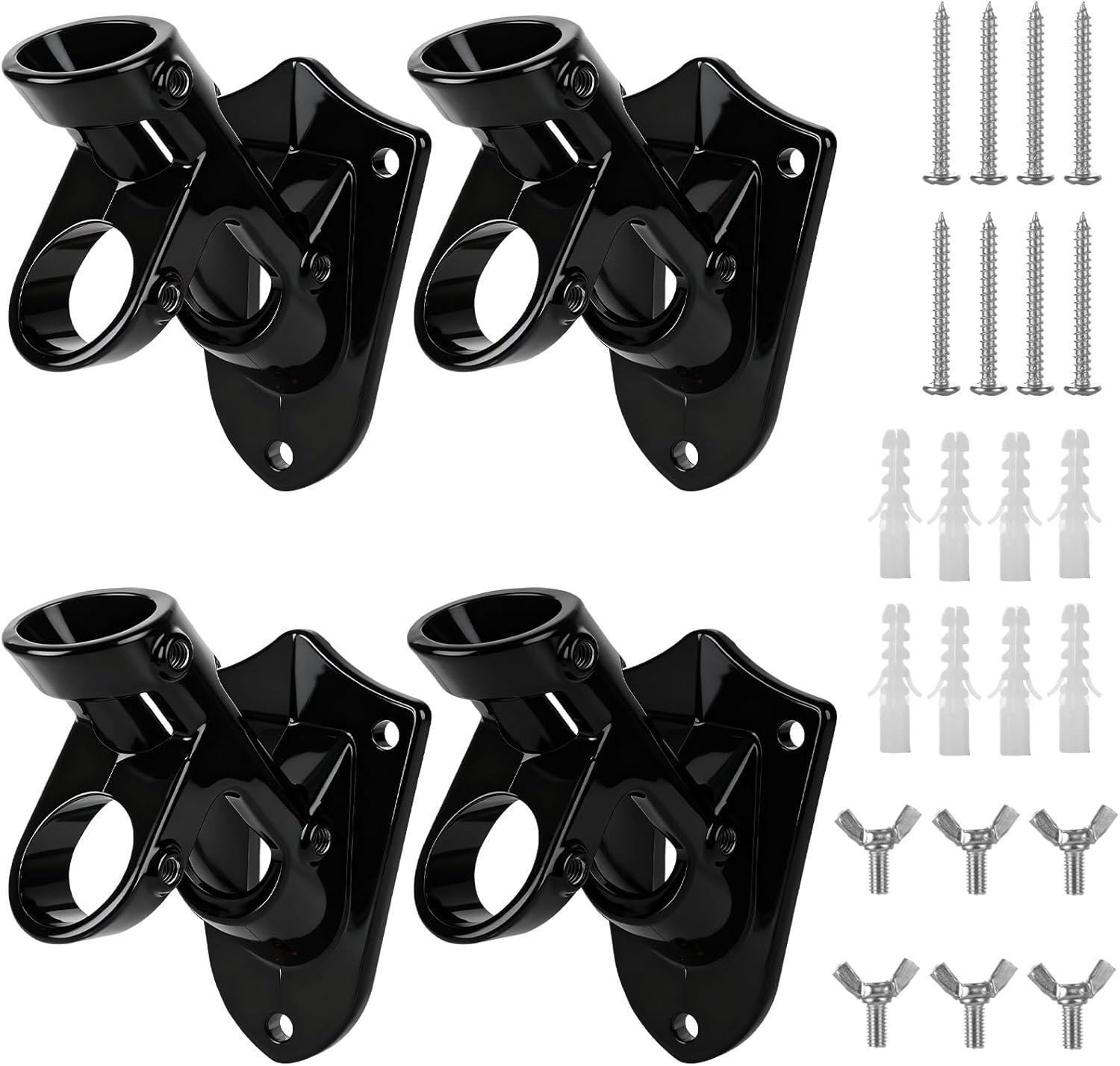 4 Pcs Flag Pole Holder - Metal Flag Pole Bracket Mount for Outside House - Heavy Duty Flagpole Hardware Mounting Bracket for Flag Display, Two-Position