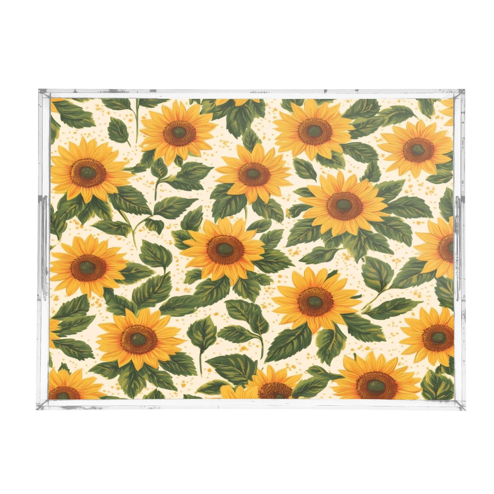 Msyxl Cute Sunflower Serving Tray for Coffee Table, Decorative Acrylic Tray Cute Sunflower Tray with with Handles for Breakfast, Ottoman, Countertop, 12x16 in