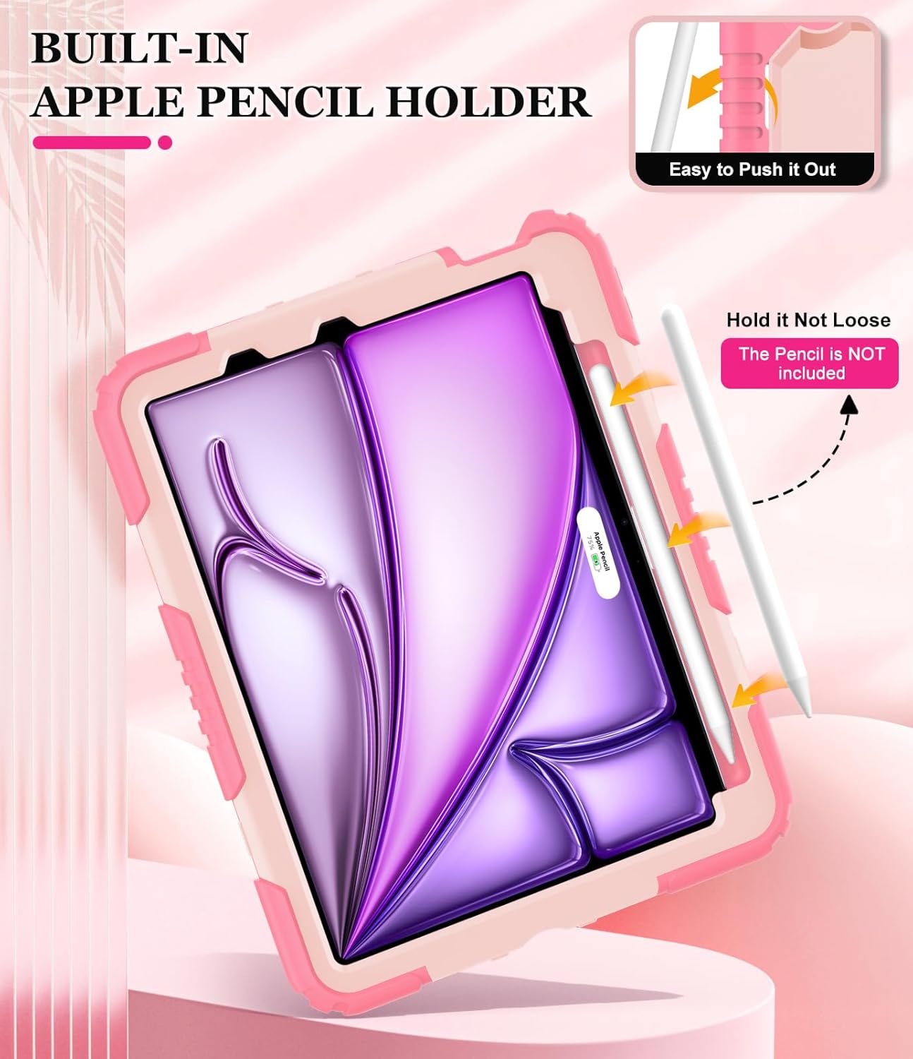 OKP Case for iPad Air 11-inch M2/M3 (2024/2025) (Air 6th), for iPad Air 5th/4th Generation (2022/2020) 10.9'', Heavy Duty Rugged Air 6 5 4 th Gen iPad Cover with Pencil Holder/Stand, Pink+LightPink