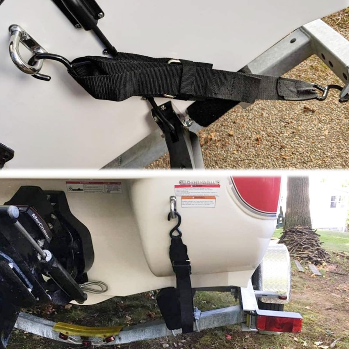 Cinghie di fissaggio per rimorchio barca, 120 cm, resistenti, regolabili, con fibbia a sgancio rapido, ganci antigraffio per pontoni, moto d'acqua, pontoni, barche a remi, kayak (4 pezzi)