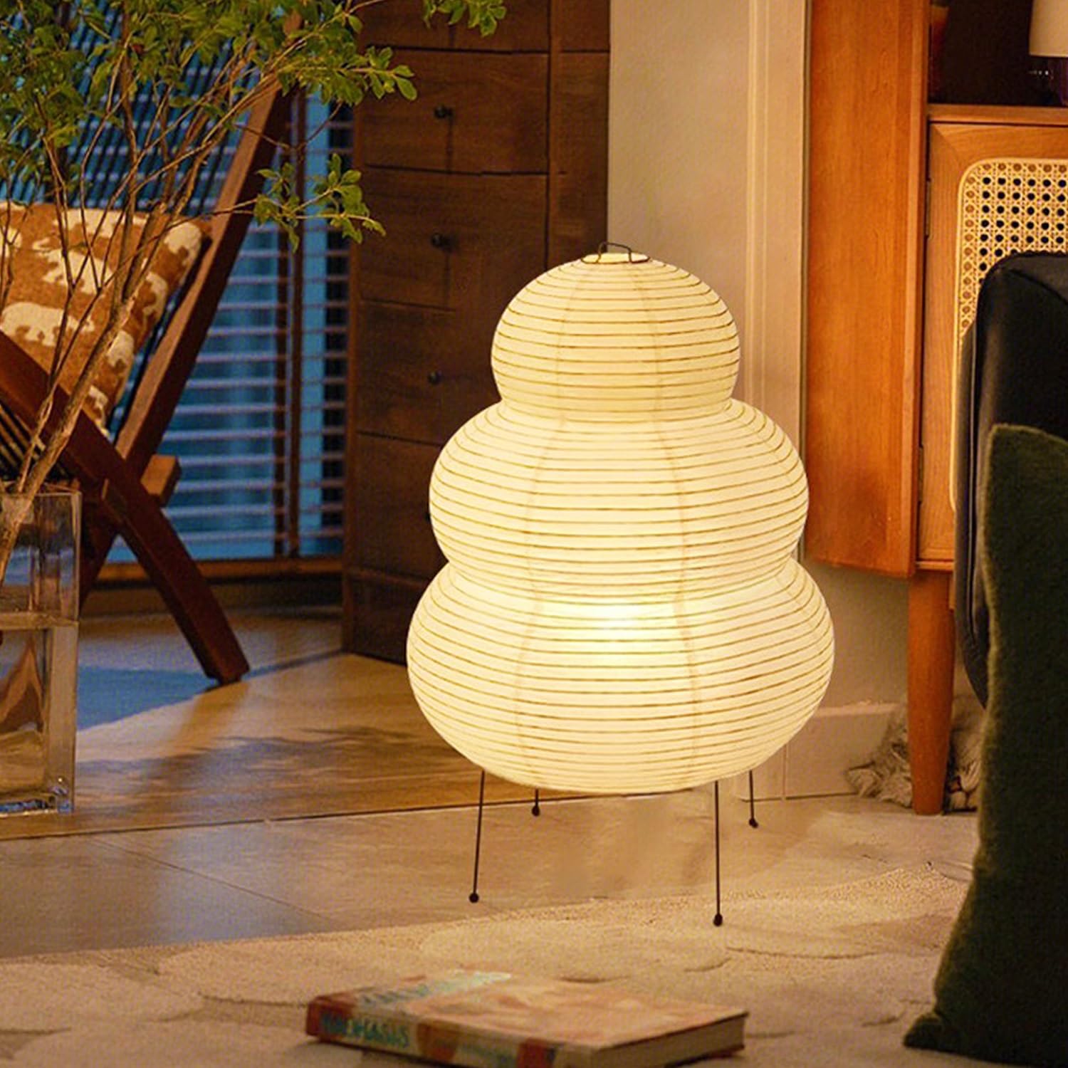 NVKE Reispapier Lampe Retro Wabi-sabi Nachttischlampe Nachtlicht Gemütliche Tischlampe Tischbeleuchtung Dekorative Tischleuchte Stimmung Tischlicht Papierlampe Wohnzimmer Schlafzimmer Deko Lampe(A)