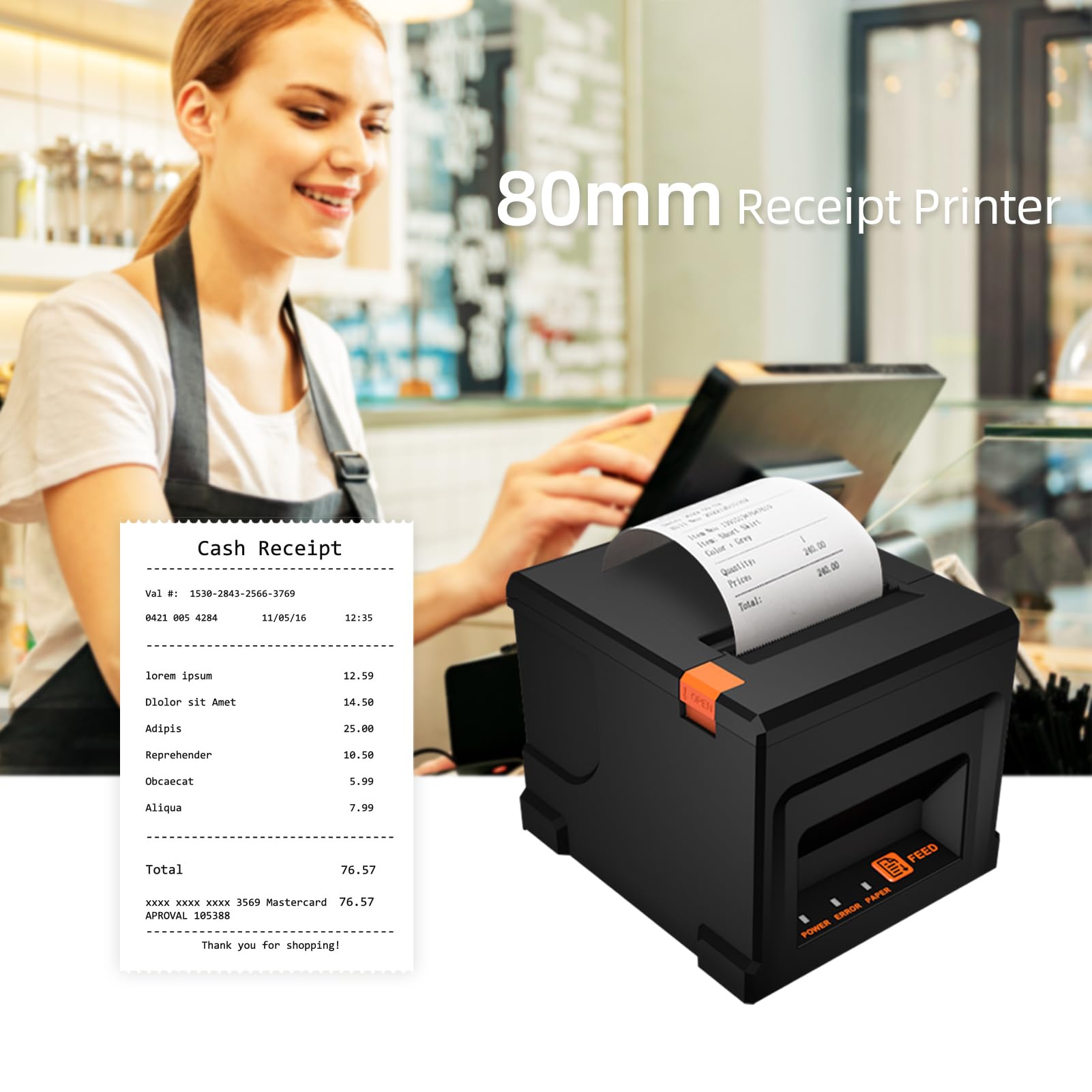80-mm-USB-BT-Belegdrucker, POS-Drucker, mit Automatischer Schneidevorrichtung, Belegdrucker, Restaurantküchendrucker, Kompatibel mit Support ESC POS (EU-1)