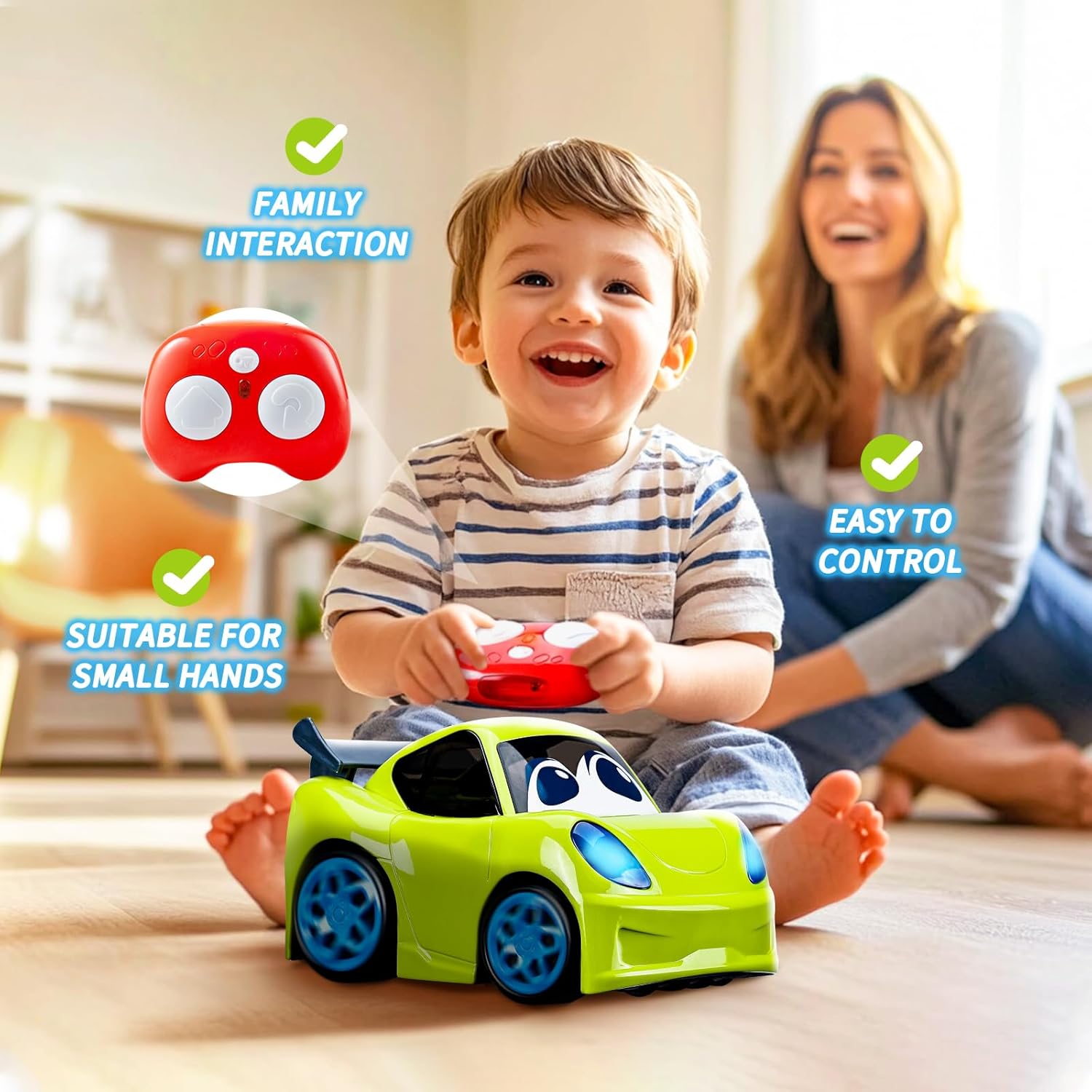 AEROQUEST Remote Control Car for Toddlers for Boys Light-Up Educational Fun Toy Cars for Interactive Durable Toys for 2 3 4 5 6 Girls Kids