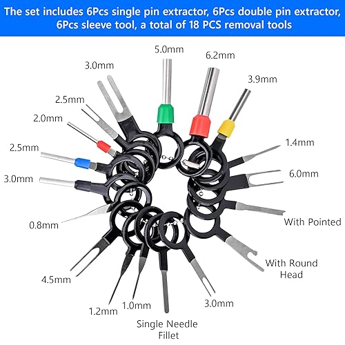 Miniatura 2 de Kit de reparación de 82 piezas, extractores de pasadores de terminal de conector de cable, herramienta de extracción de aguja trasera de crimpado de