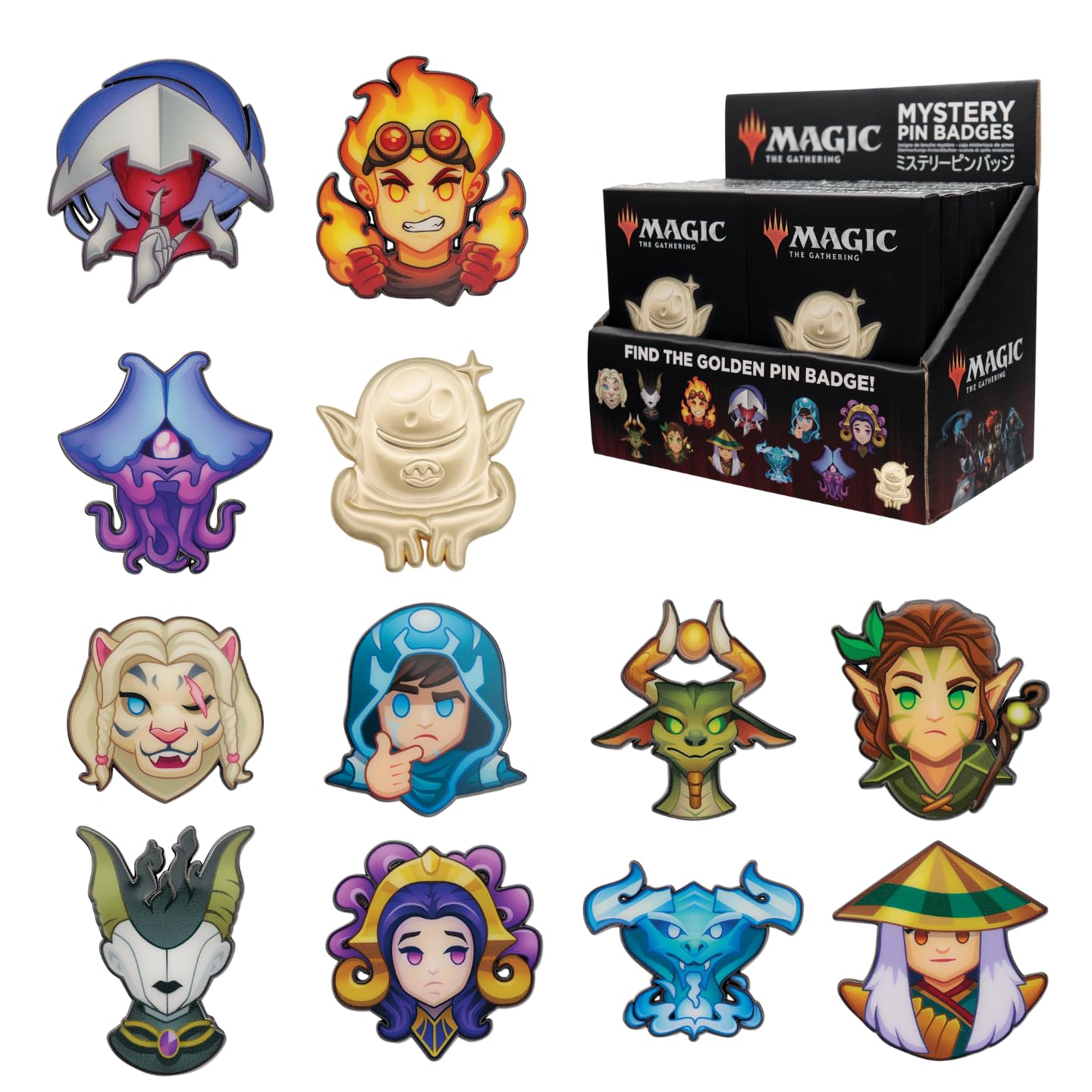Magic: The Gathering Mystery Pins CDU Blind Boxes - Set di 12 distintivi da collezione con licenza ufficiale - Metallo smaltato duro e include esclusivo Fblthp dorato