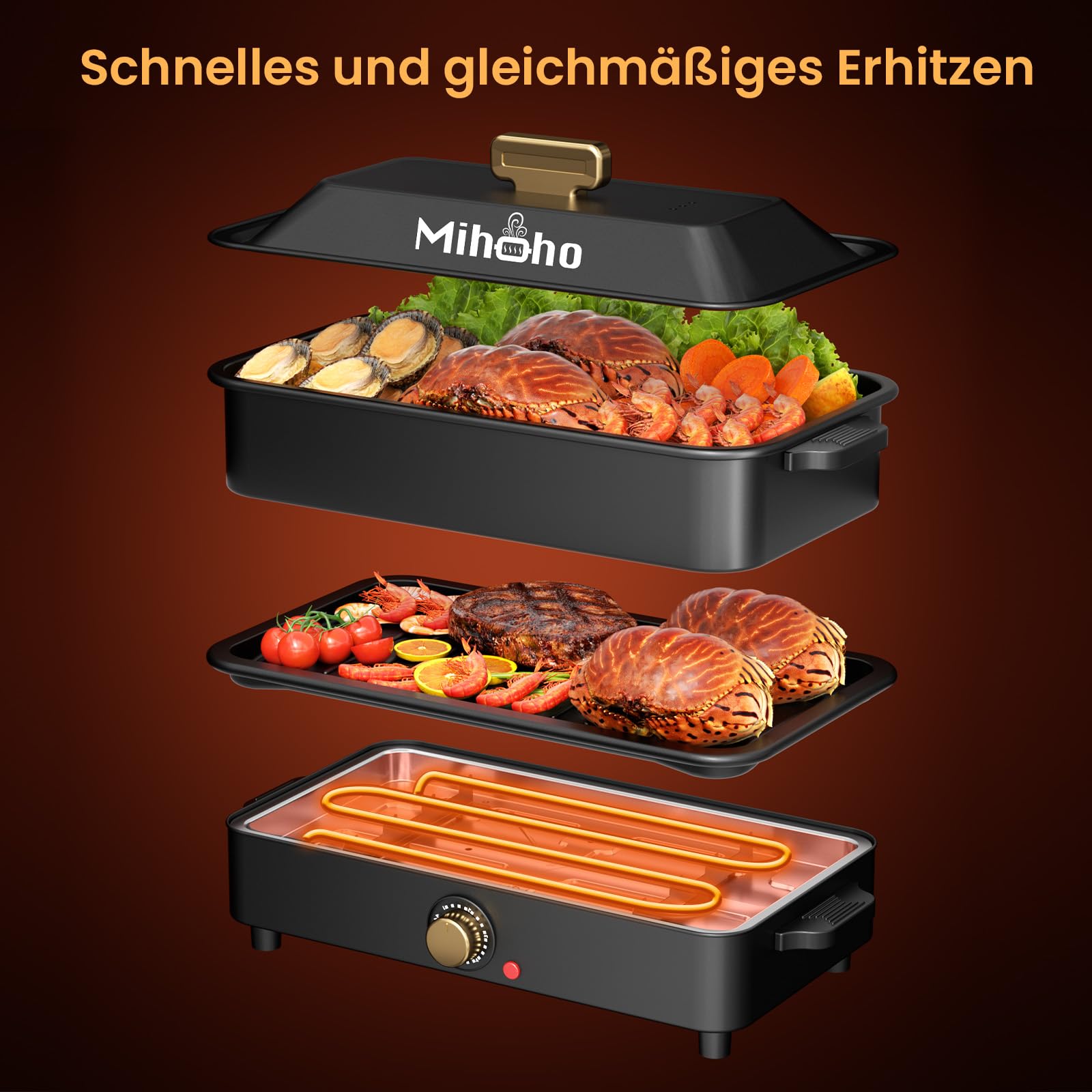 Abilità elettrica per barbecue e hotpot con borsa per il trasporto, 1400 W, padella multifunzione 2 in 1, fornello lento, grande capacità antiaderente con coperchio, fornello regolabile (nero)