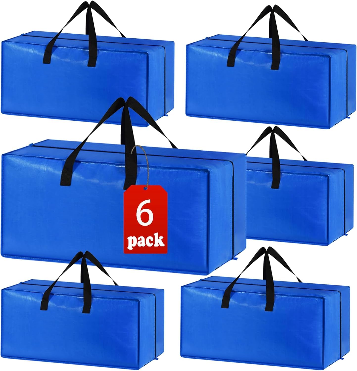 MostNow Large Strong Moving Bags with Zippers & Carrying Handles - Water-Resistant - Heavy Duty Storage Tote for Space Saving, Fold Flat, Alternative to Moving Box (Blue-6Pack)