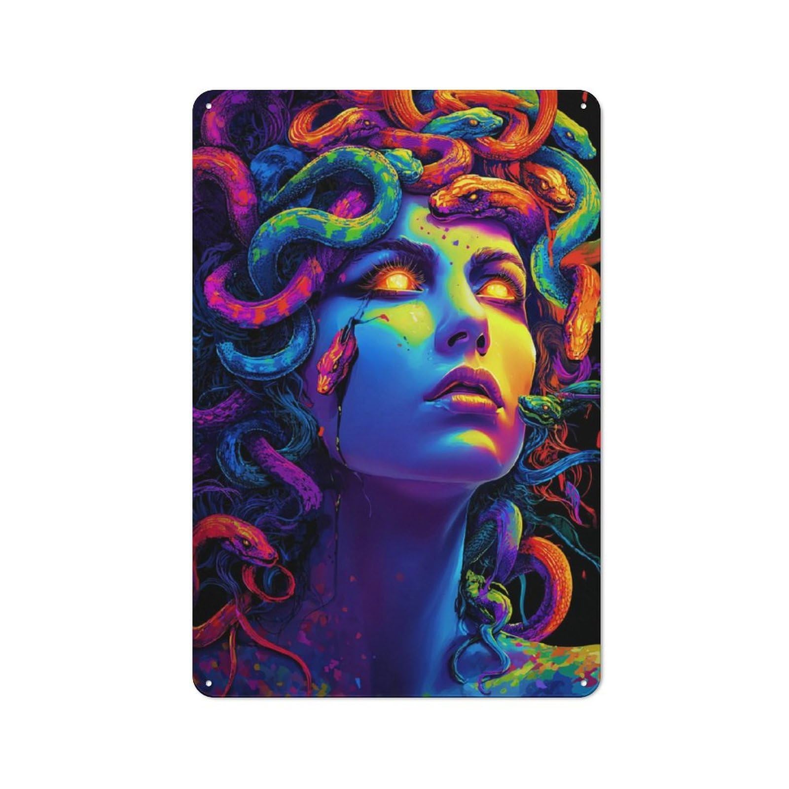 Junmoney Neon Serpent Portrait -1 Industrial Decorative Metal Plaque 30X20cm Featuring Urban Room Decor For Flat, Bar, Studio Or Gallery Wall