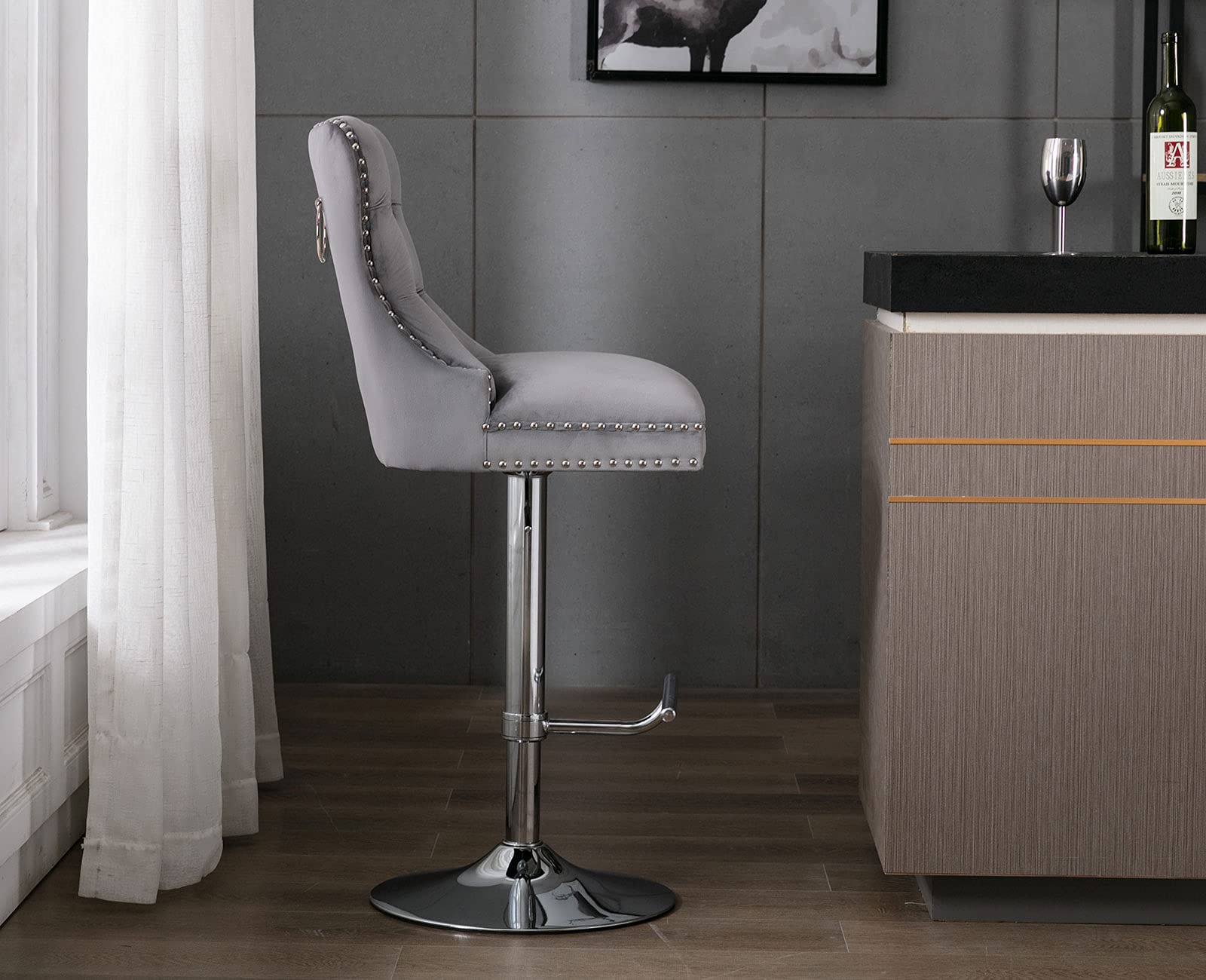 Buy Shunzhi Velvet Swivel Bar Stools Set of 4 Modern Adjustable Bar