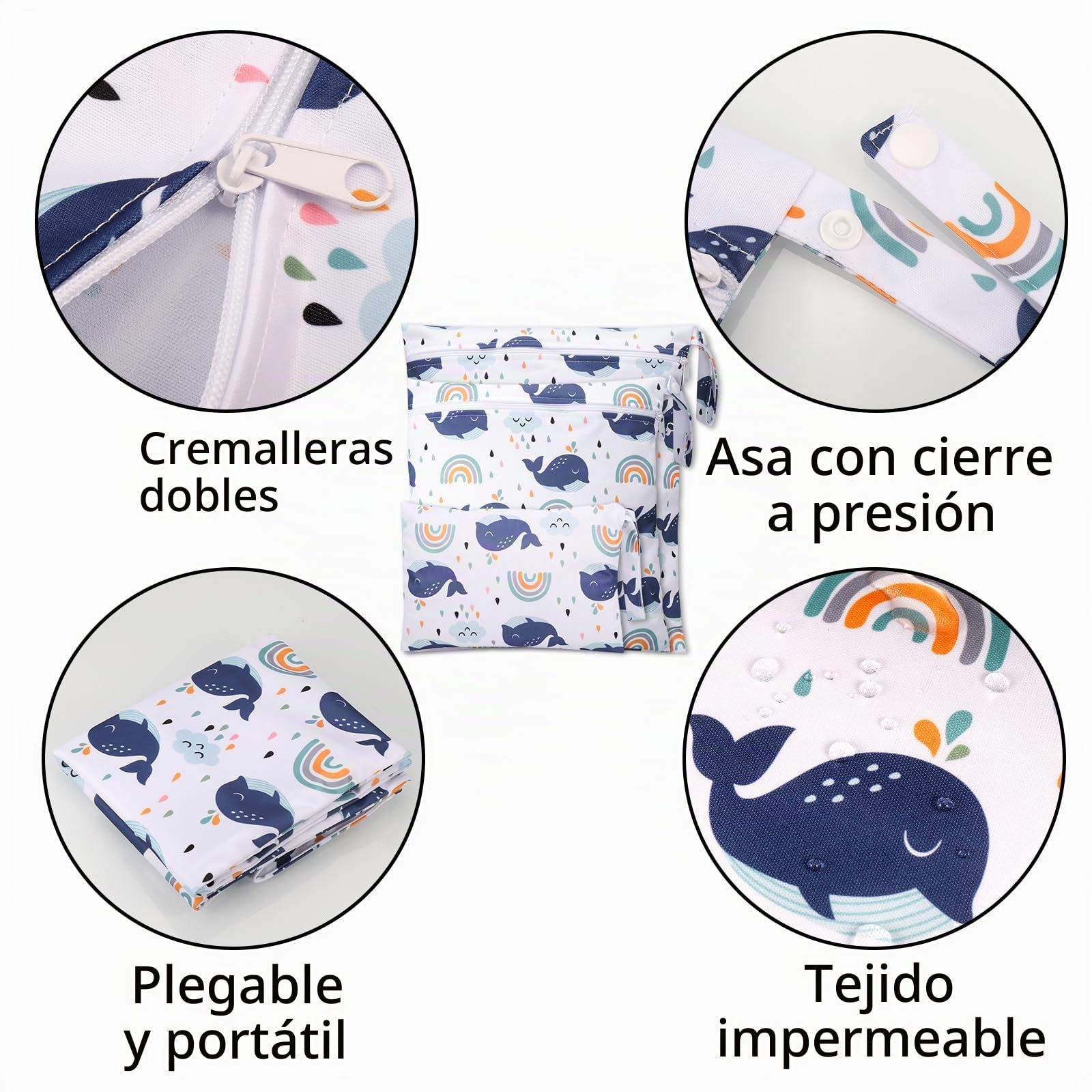 Zocipro 3Pcs Bolsa Pañales Bebe, Bolsas de Pañales Impermeables Reutilizables con Cremallera, Wetbag Lavable Organizador de Tela Ropa para Viajes Playa Piscina Gym