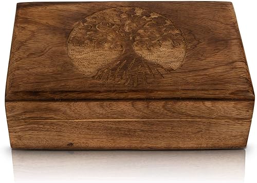 Miniatura 2 de Gran regalo de cumpleaños, caja de joyería decorativa de madera hecha a mano, organizador de joyas tallado en árbol de la vida, caja de recuerdos,