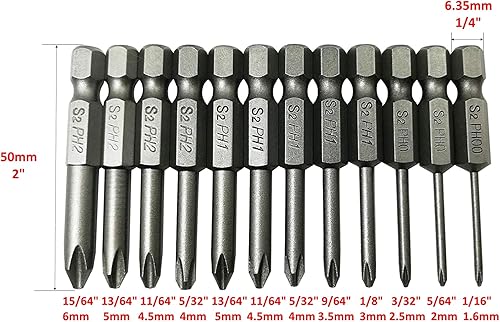 Miniatura 3 de aiyun 18 Piece Slotted Phillips Head Drill Bit Set, 1/4 Inch Hex Shank S2 Steel Magnetic 2Inch Long Screwdriver Bits with Storage Box (Slotted