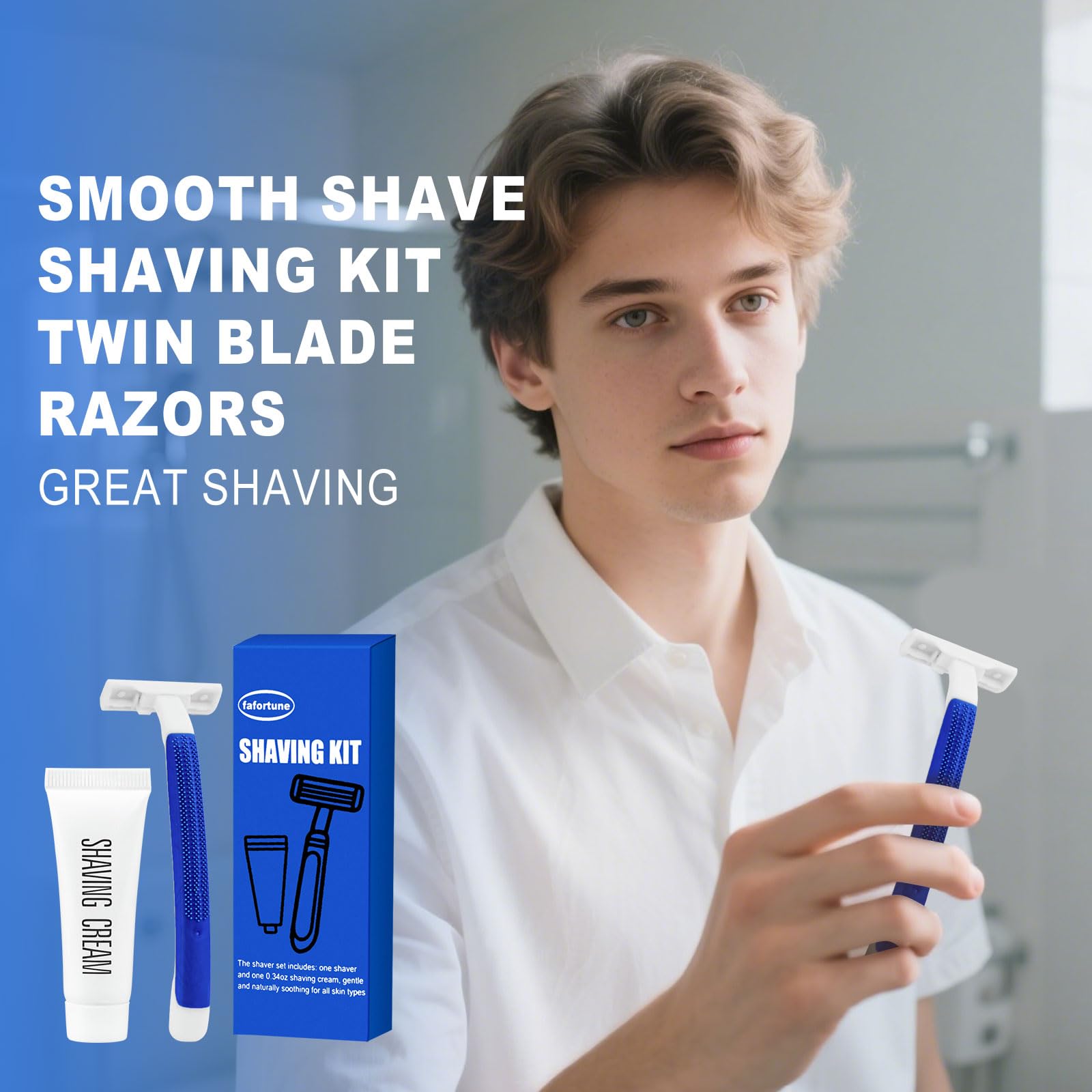 Kit da barba in massa con doppia lama con cappuccio protettivo, rasoi usa e getta in crema da barba sfusa per hotel, Airbnb, senzatetto, rifugio, campeggio e viaggi (60)