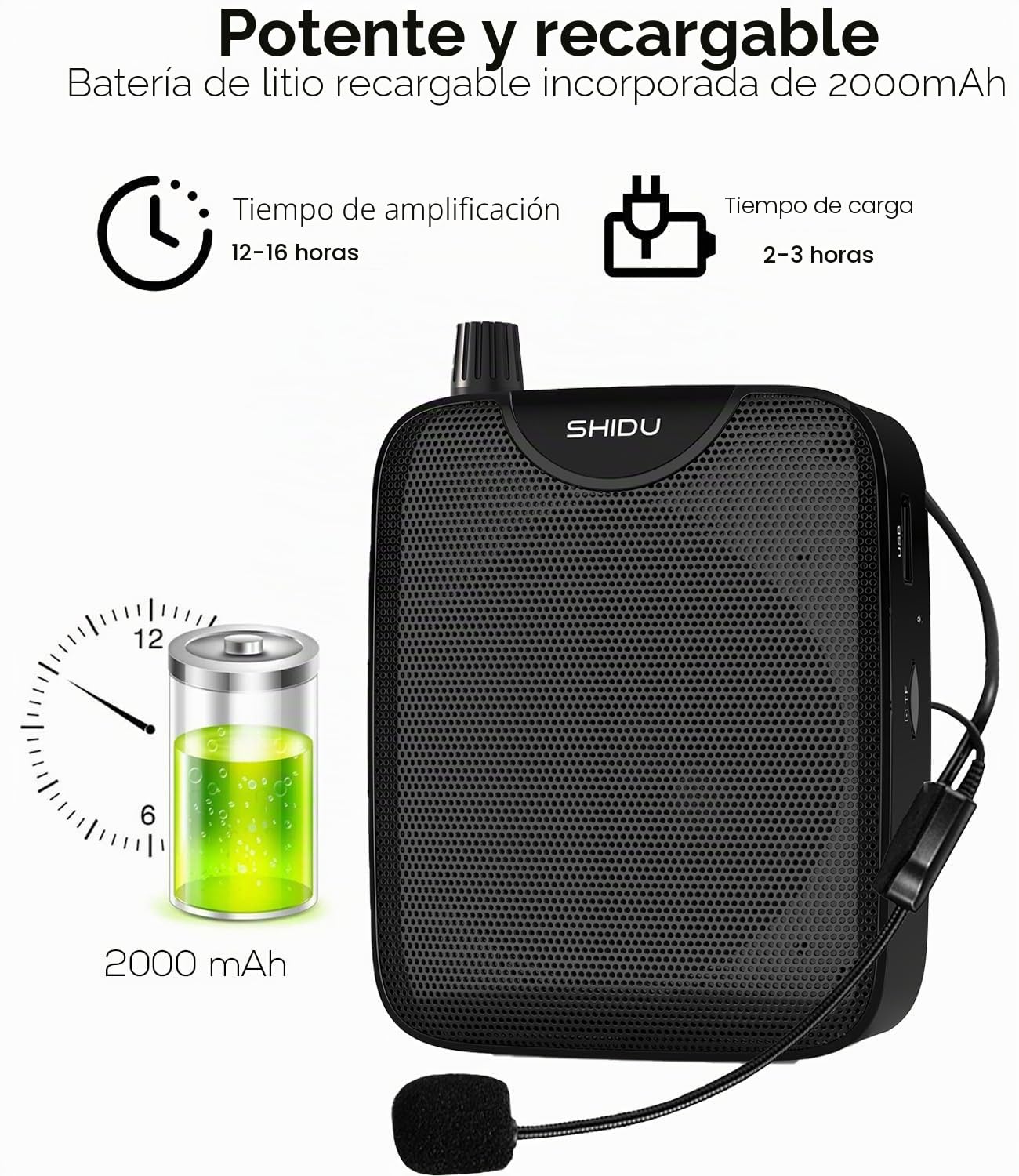 Amplificador de Voz Portatil SHIDU Sistema de megafonía con Wired Micrófono15W batería Recargable Mini Amplificadores de Voz microfonos para Profesores, guías turísticos, Entrenadores Deportivos