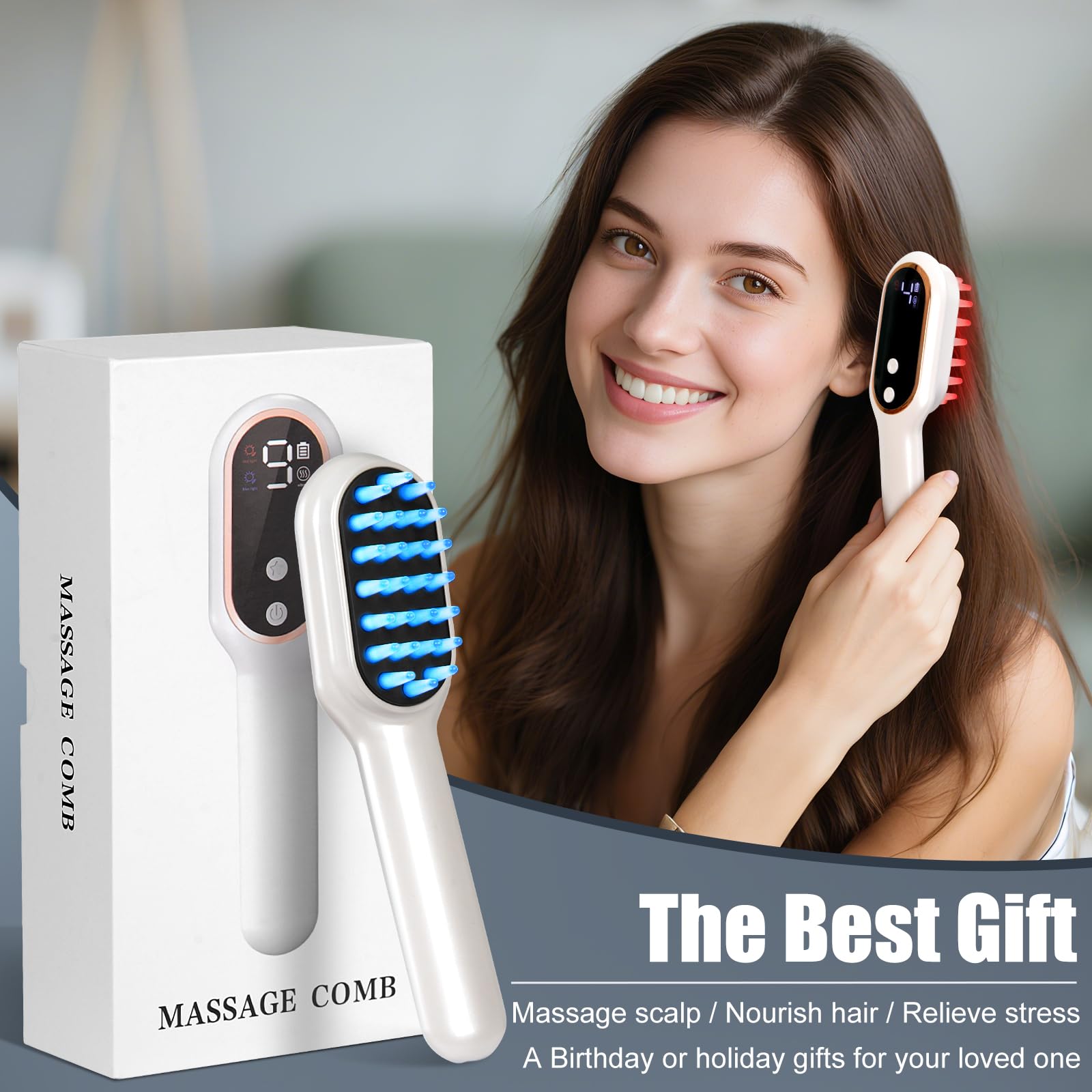 Red Light Hair Brush, Laser Therapy Hair Growth Comb, Red Light Scalp Massager with IPX7 Waterproof