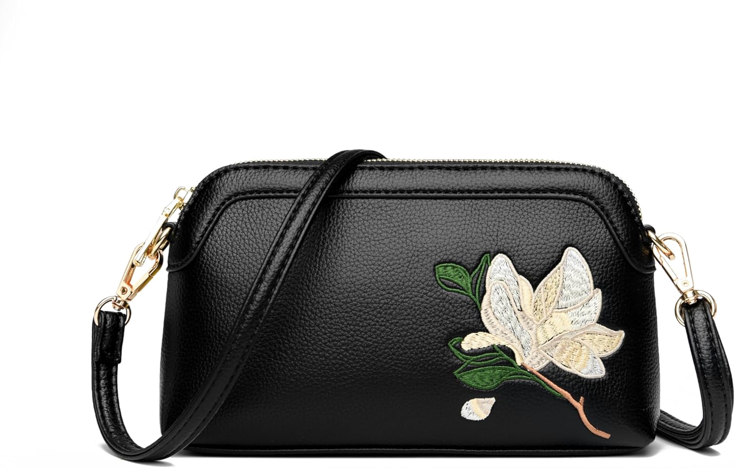 Embroidered Crossbody Handbag For Women - Floral Shoulder Purse With Adjustable Strap, Multi-Pocket Lightweight Handbag