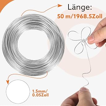 50mx 1.5mm Craft Wire Craft Wire Craft Aluminum Wire Jewellery Wire Binding Wire Modelling Wire Rustproof for Jewellery Making Crafts Silver