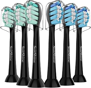 Replacement Toothbrush Heads Compatible with Philips Sonicare Replacement Heads, Sonicare Replacement Brush Head for C1 C2, 4100 5100 and More Snap-on Handles, 6 Pack, Black