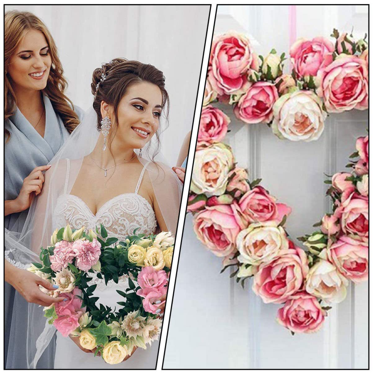PRETYZOOM 2 Sätze Liebe Girlandenreifen künstliche Blumen künstliche blüten Branches Dekoration Weihnachten weihnachtdeko Perlen goldene Wanddekoration hängender Kranzring Kranzrahmen Eisen